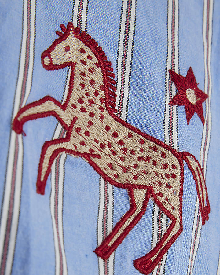 Blue Cotton Striped Horse Boutique Shirt