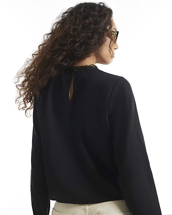 Black Lace Detail Blouse