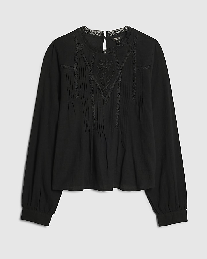 Black Lace Detail Blouse