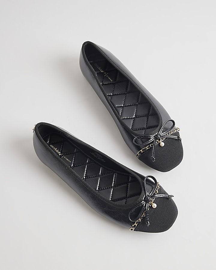 Black Wide Fit Toe Cap Ballet Flats