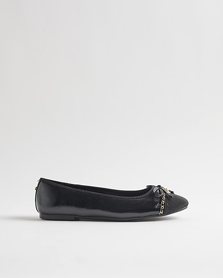 Black Wide Fit Toe Cap Ballet Flats
