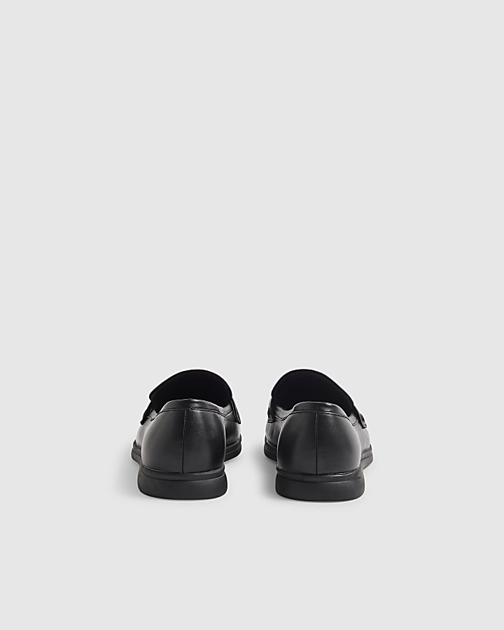 Black Wide Faux Leather Metal Decal Loafers