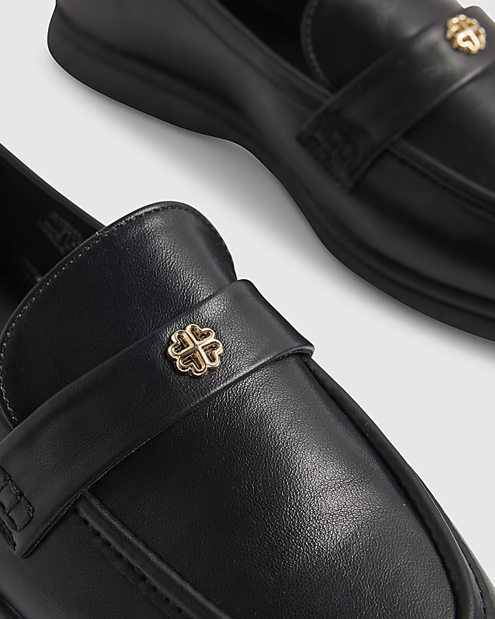 Black Wide Faux Leather Metal Decal Loafers