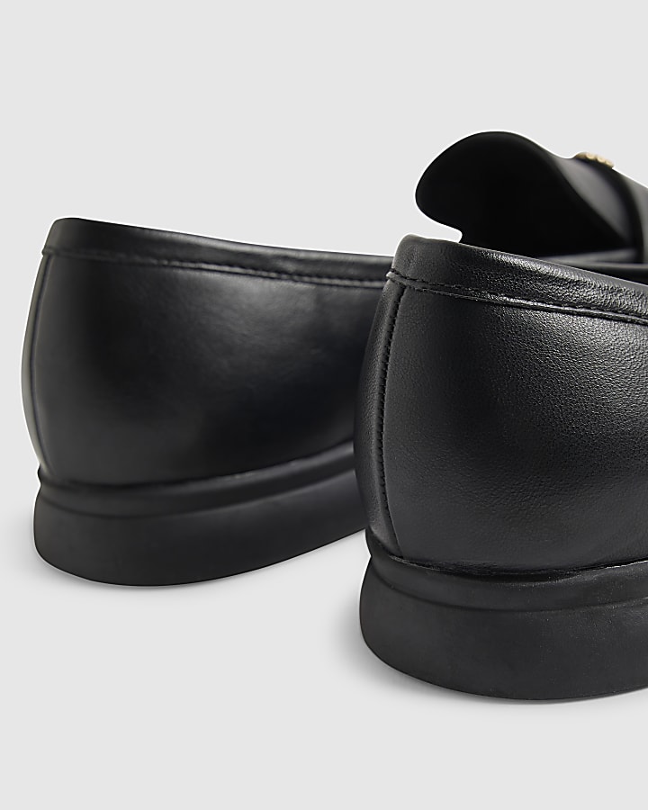Black Wide Faux Leather Metal Decal Loafers