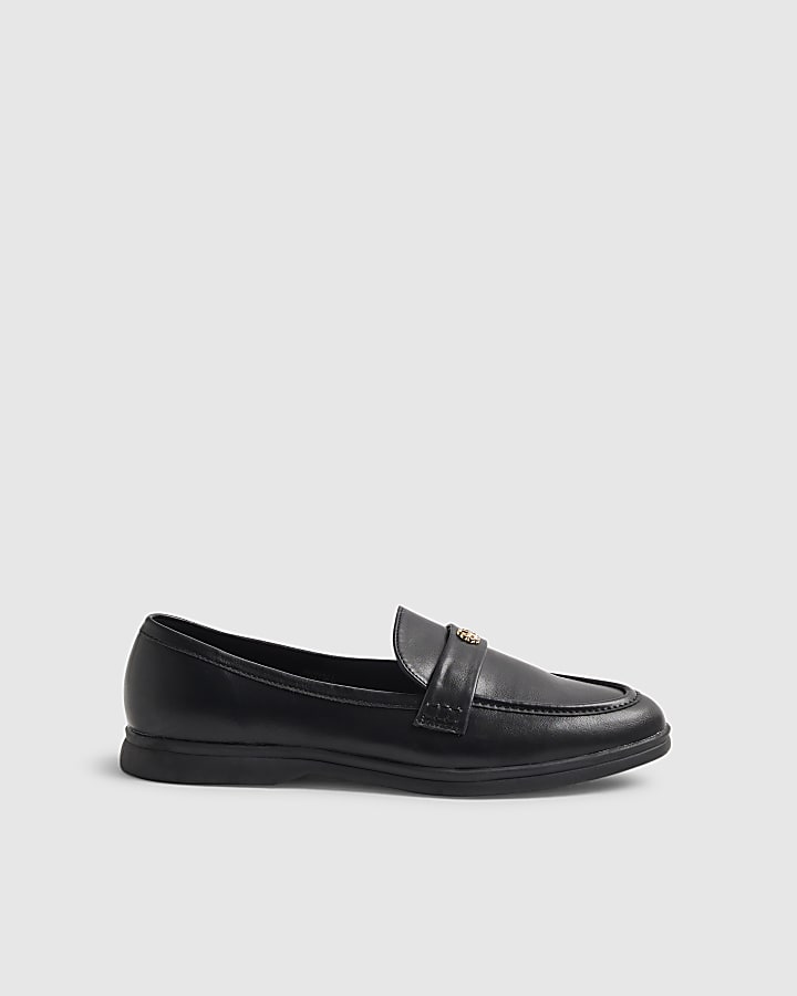 Black Wide Faux Leather Metal Decal Loafers