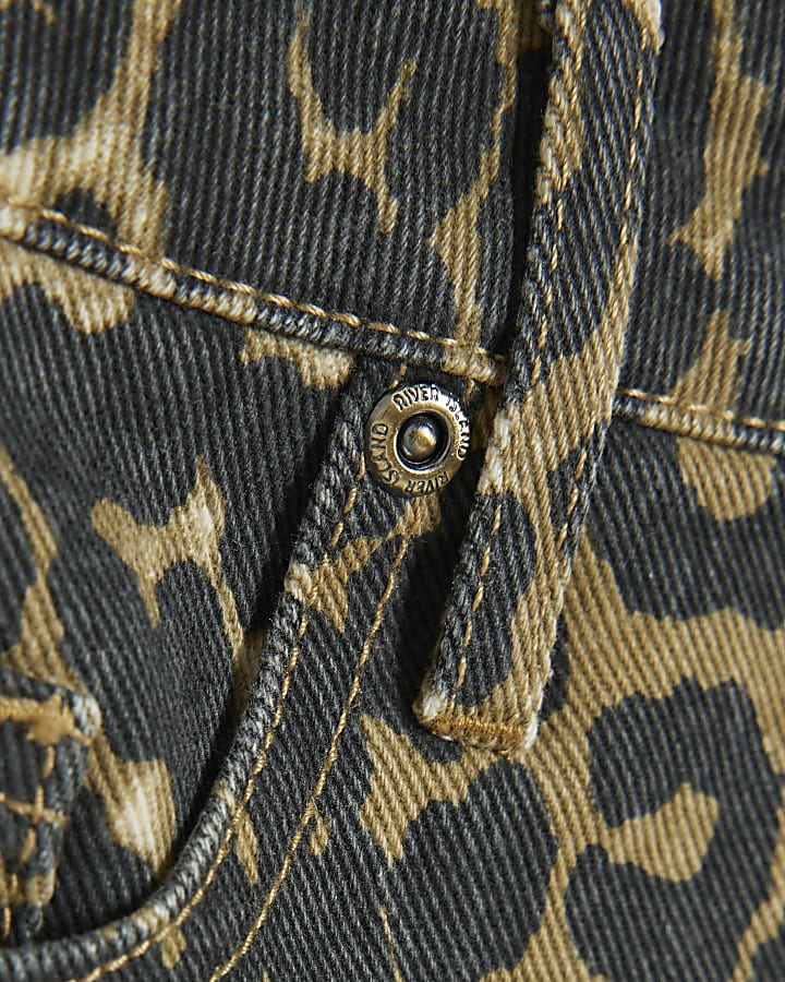 Brown Leopard 5 Pocket Denim Mini Skirt