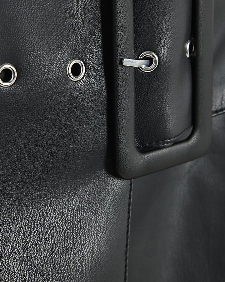Black Faux Leather Buckle Mini Wrap Skirt