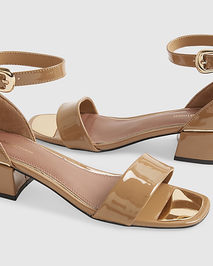 Beige Patent Low Heel Sandals
