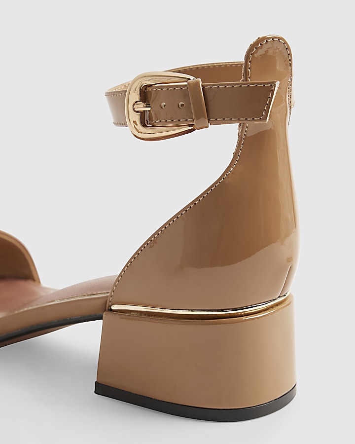 Beige Patent Low Heel Sandals