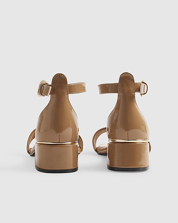 Beige Patent Low Heel Sandals