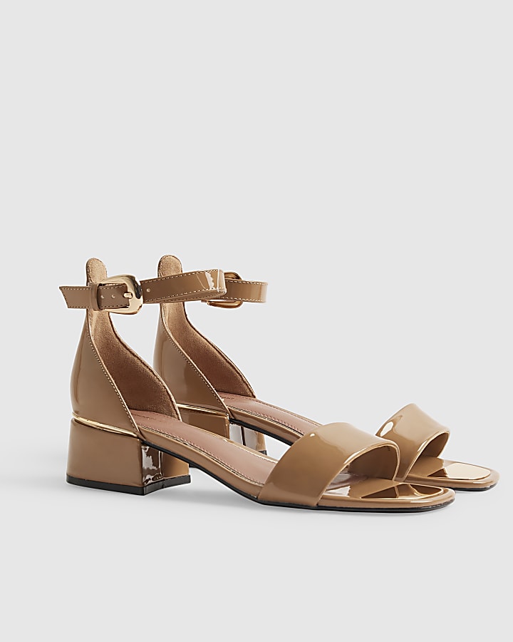 Beige Patent Low Heel Sandals