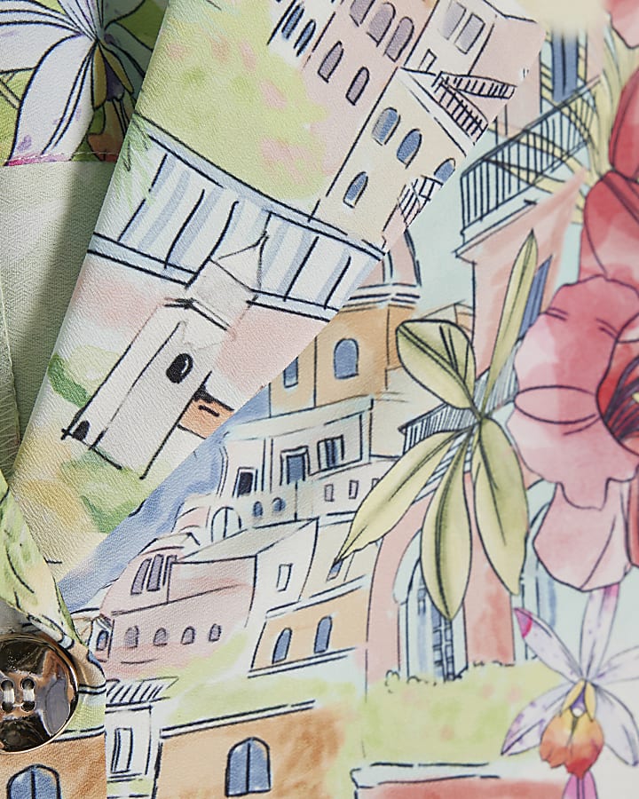 Green Printed Short Sleeve Blouse