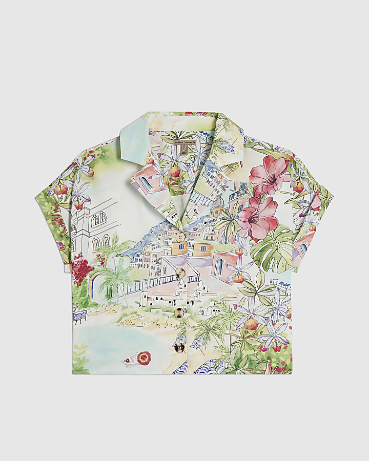 Green Printed Short Sleeve Blouse