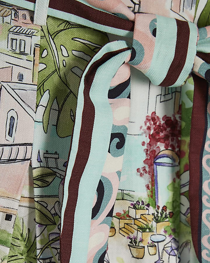 Green Printed Belted Shorts