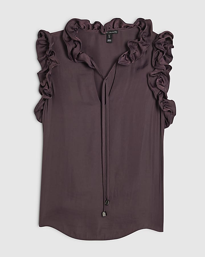 Purple Satin Ruffle Tank Top