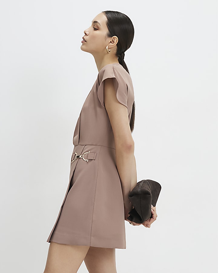 Beige Snaffle Trim Mini Dress