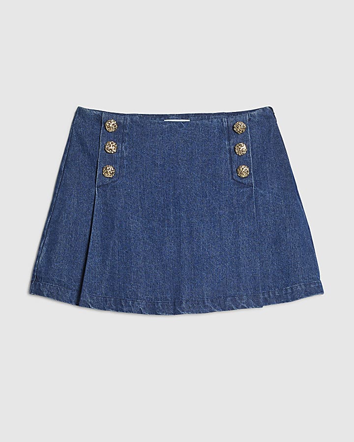 Blue Denim Button Skort