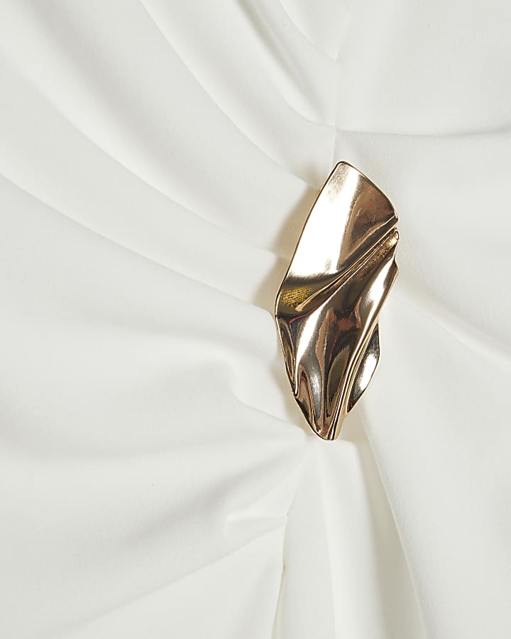 Cream Cap Sleeve Metal Trim Maxi Dress