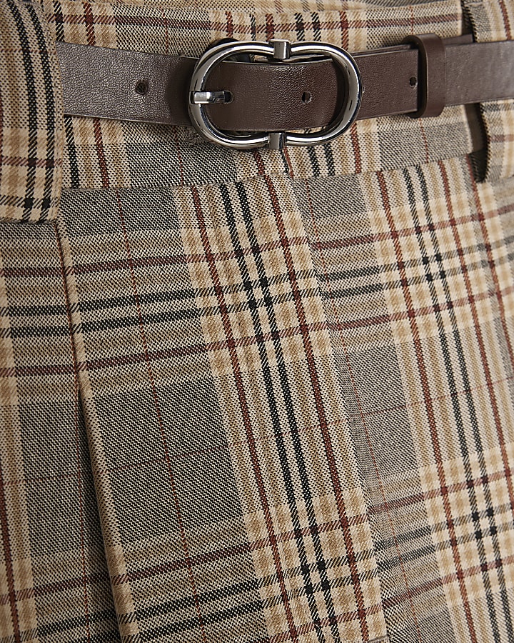 Grey Belted Check Wide Leg Trousers