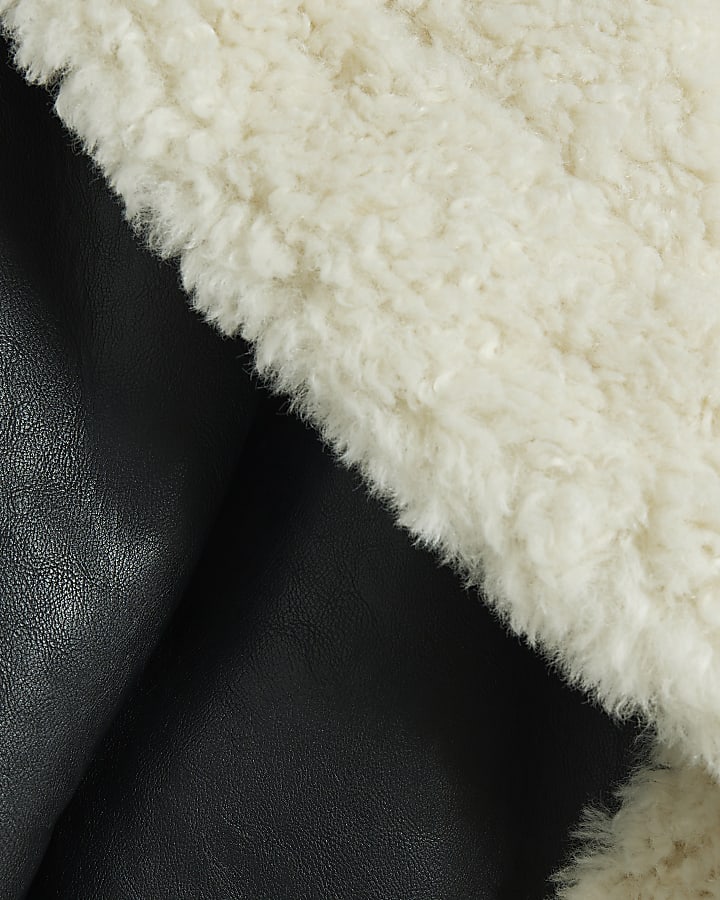 Black Dip Hem Faux Shearling Jacket