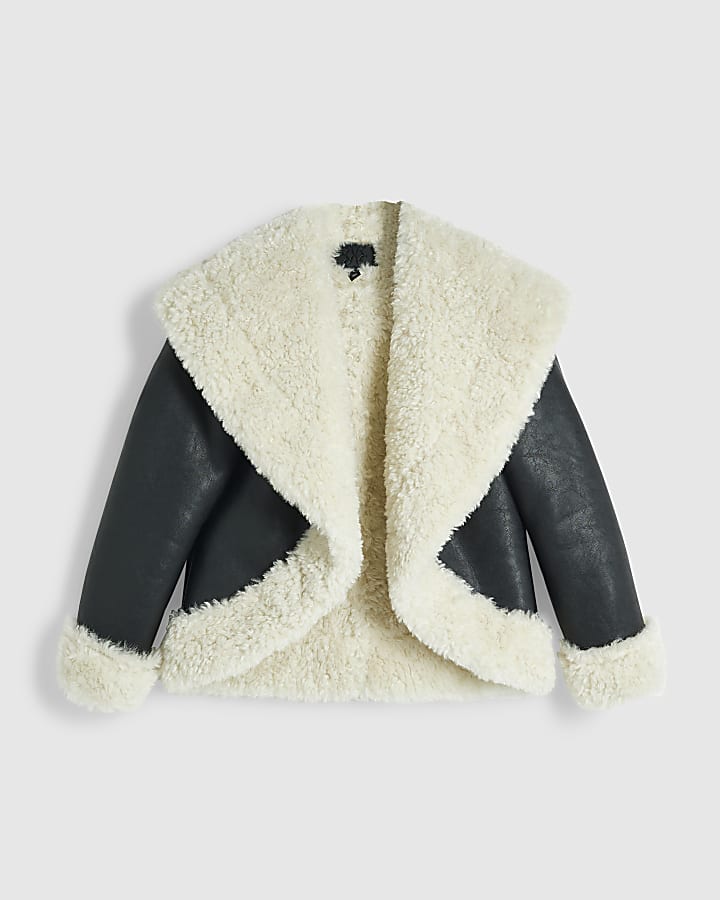 Black Dip Hem Faux Shearling Jacket