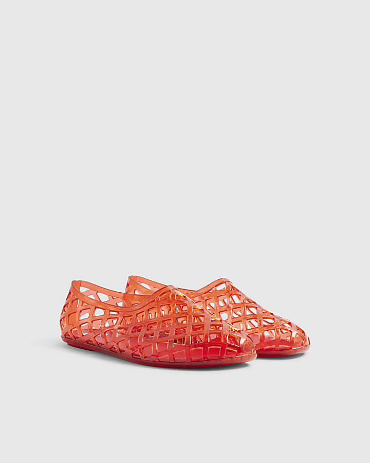 Red Open Caged Jelly Sandals
