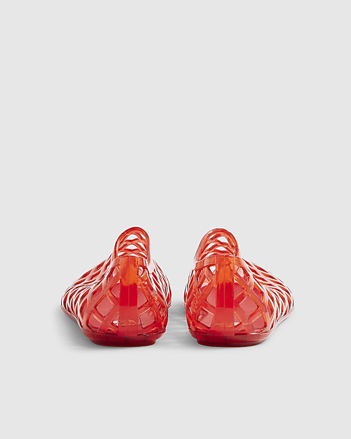Red Open Caged Jelly Sandals