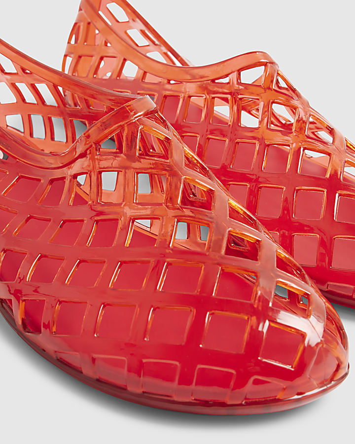 Red Open Caged Jelly Sandals