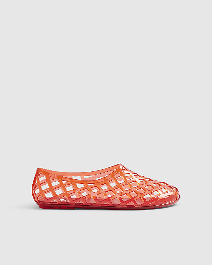 Red Open Caged Jelly Sandals