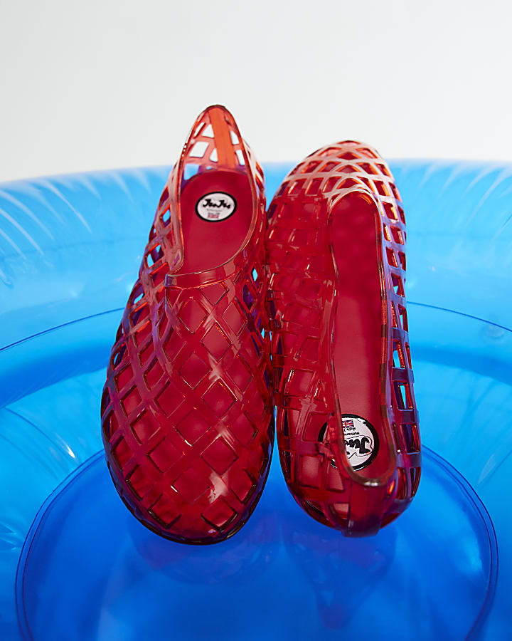 Red Open Caged Jelly Sandals