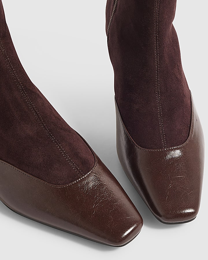 Burgundy Two Colour Stretch Sock Boots