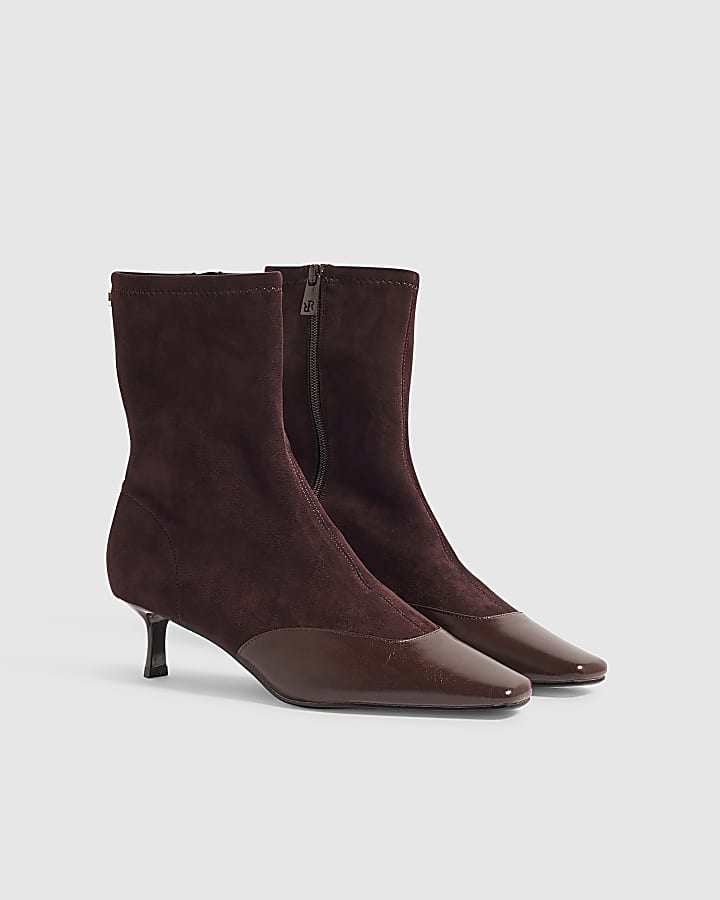 Burgundy Two Colour Stretch Sock Boots