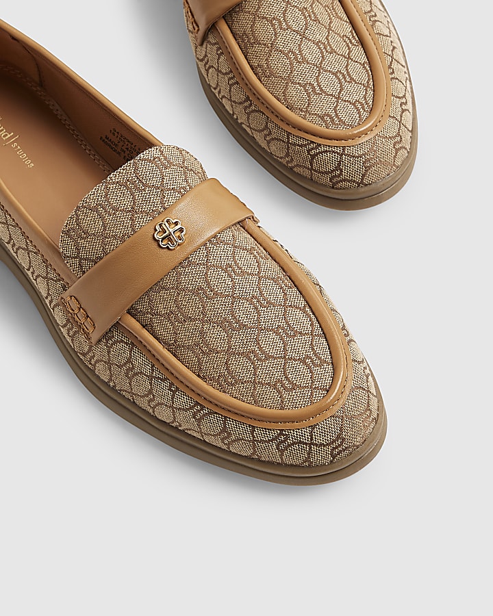 Beige Monogram Decal Loafers