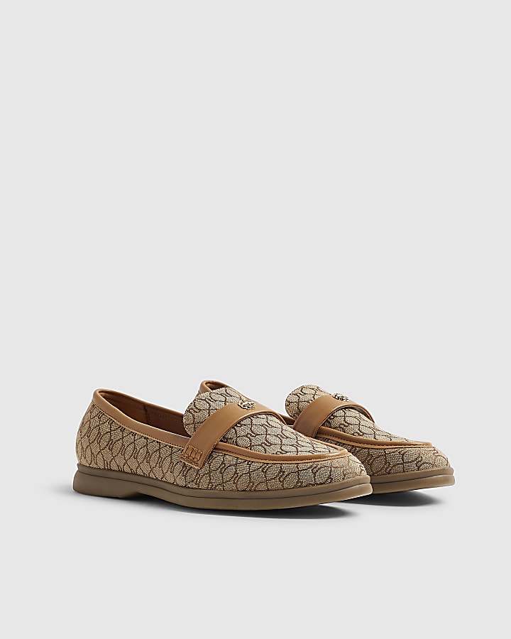 Beige Monogram Decal Loafers