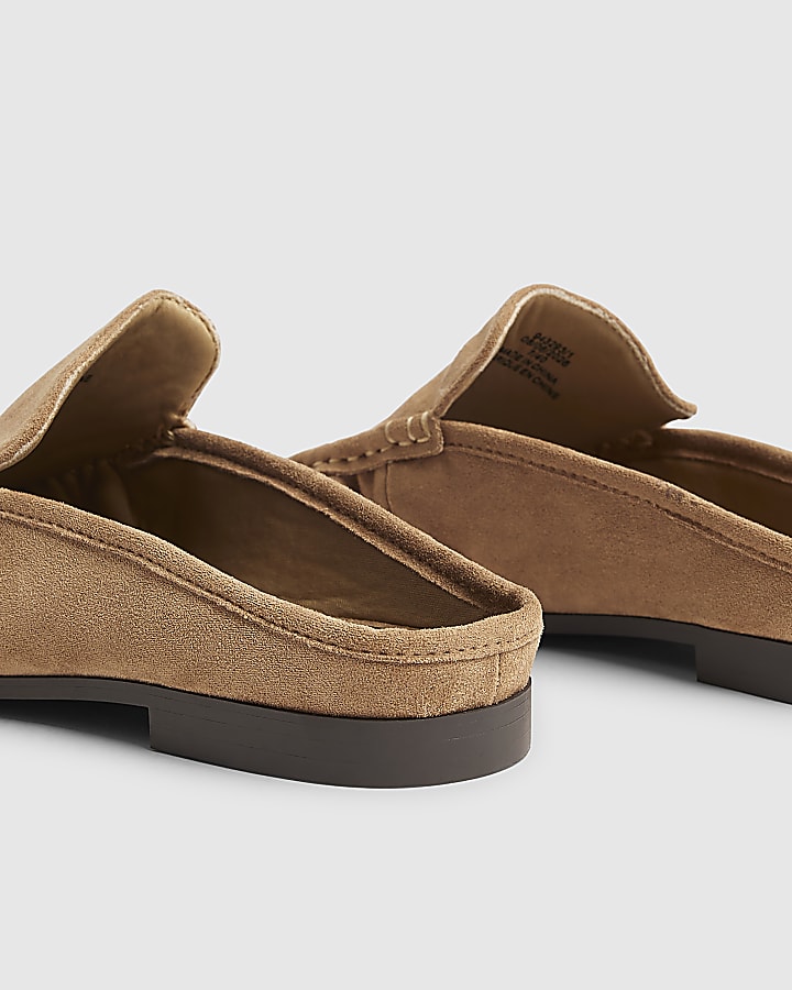 Beige Faux Suede Backless Ruched Loafers