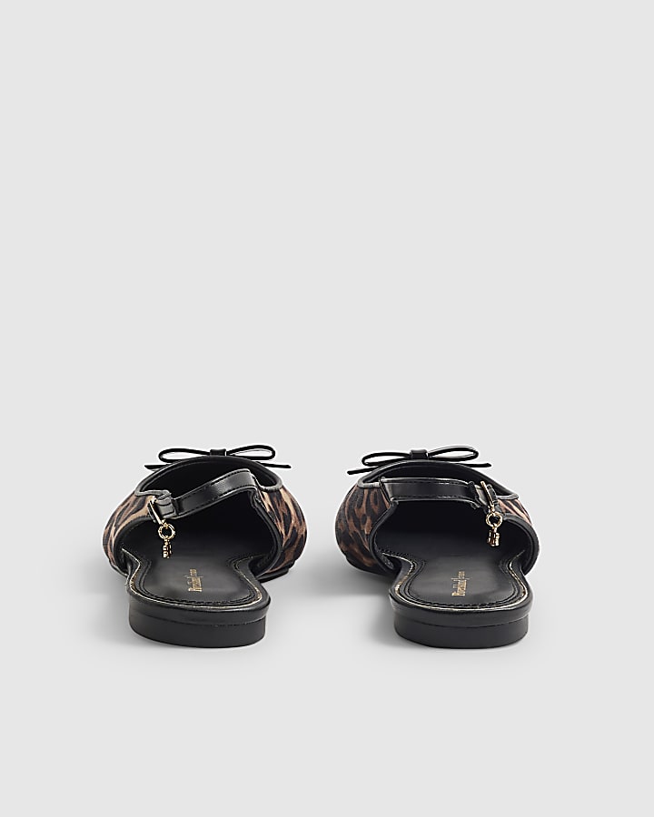 Brown Leopard Bow Slingback Point Toe Flats