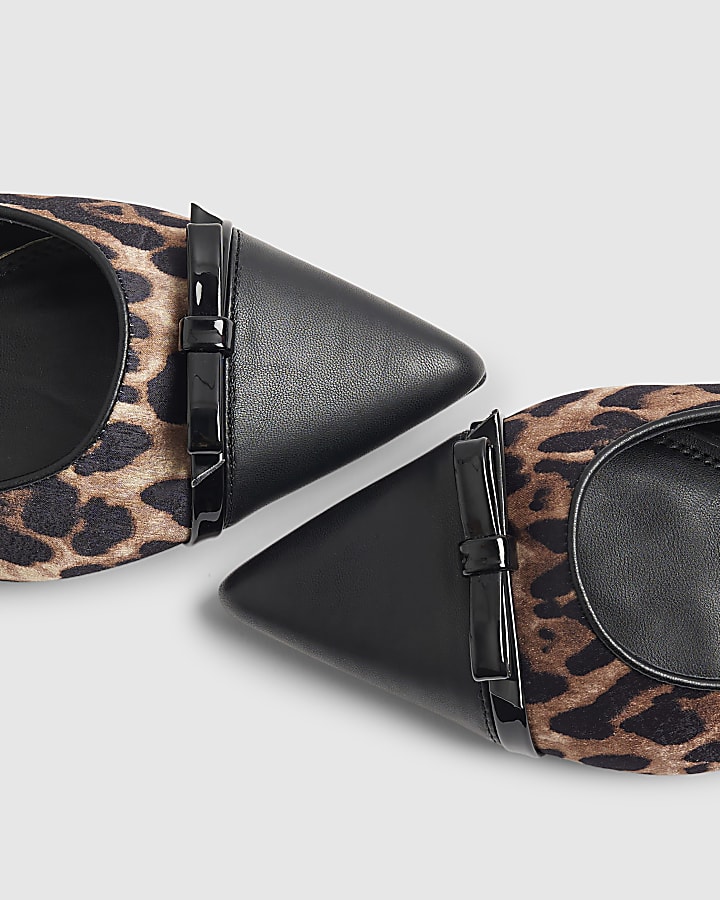 Brown Leopard Bow Slingback Point Toe Flats