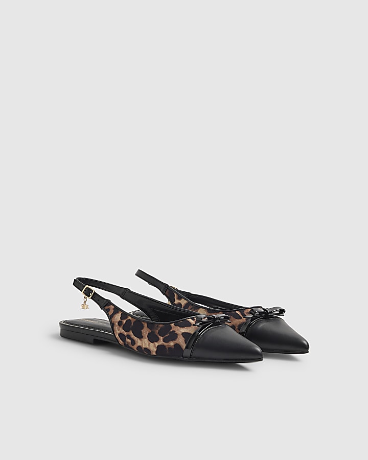 Brown Leopard Bow Slingback Point Toe Flats