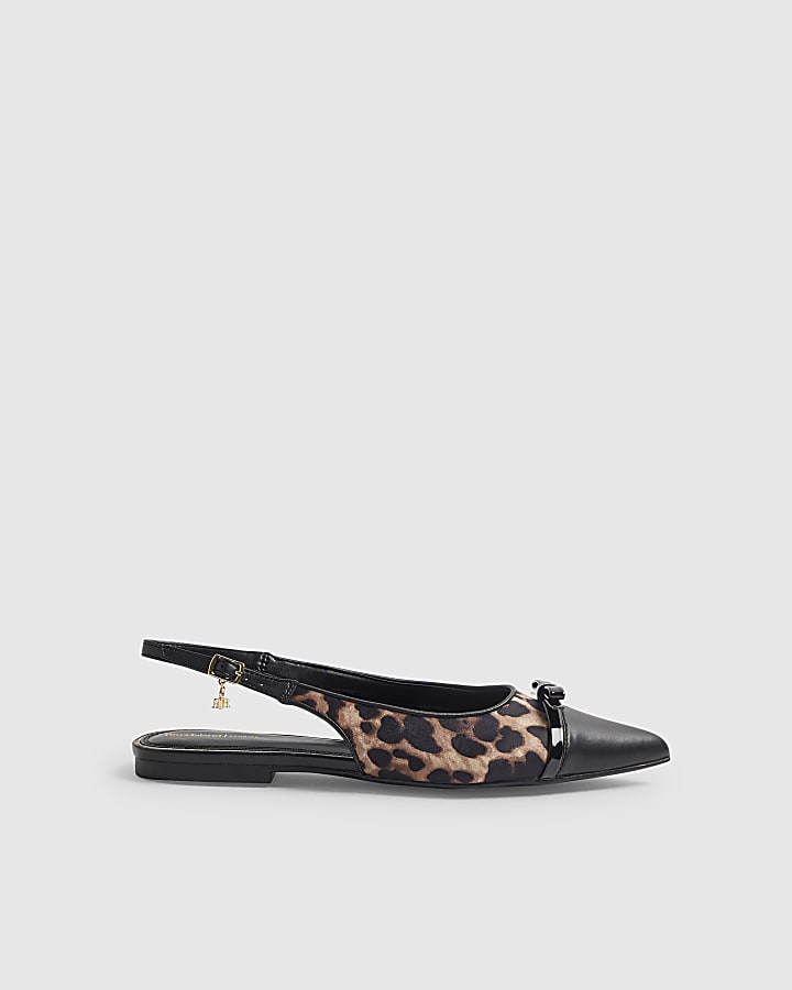 Brown Leopard Bow Slingback Point Toe Flats