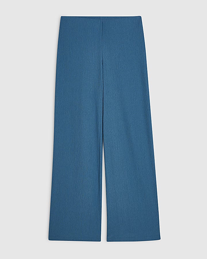 Green Textured Wide Leg Trousers