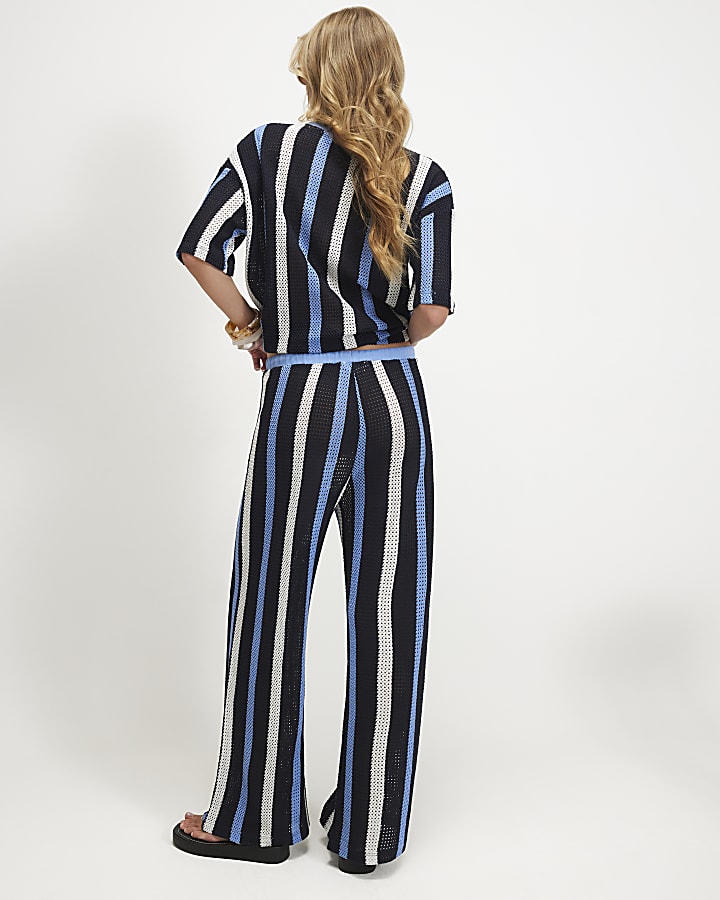 Navy Crochet Stripe Trousers