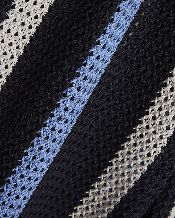 Navy Crochet Stripe Trousers