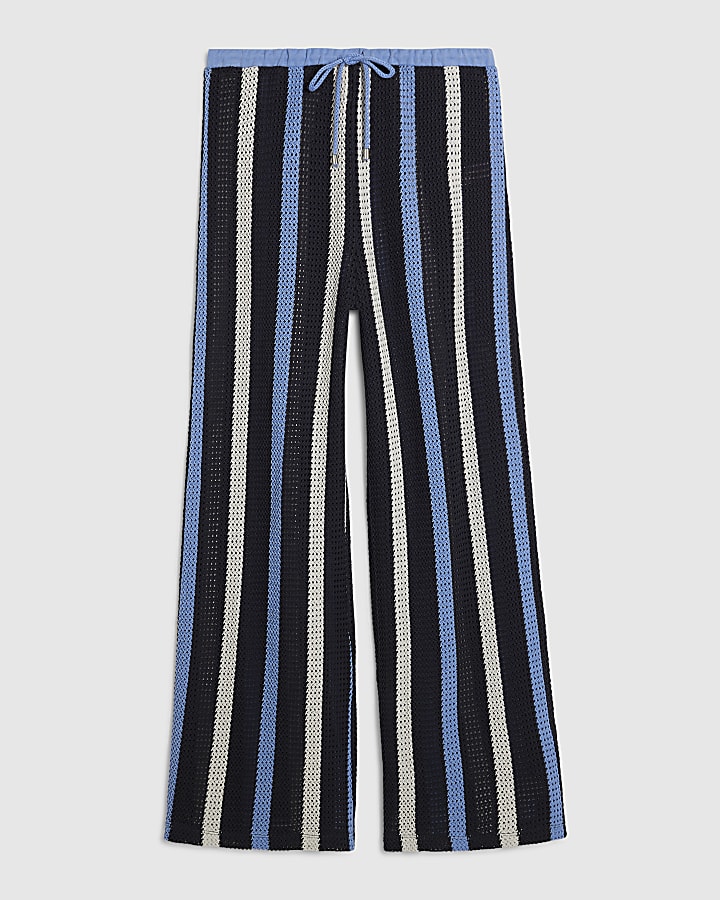 Navy Crochet Stripe Trousers