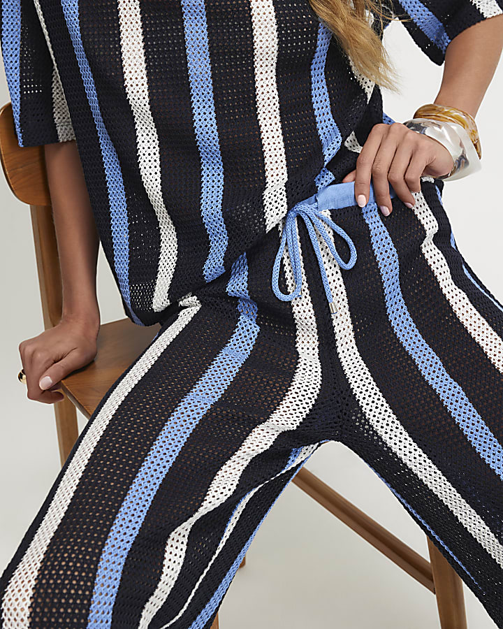 Navy Crochet Stripe Trousers