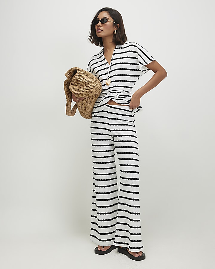 White Stripe Wide Leg Trousers
