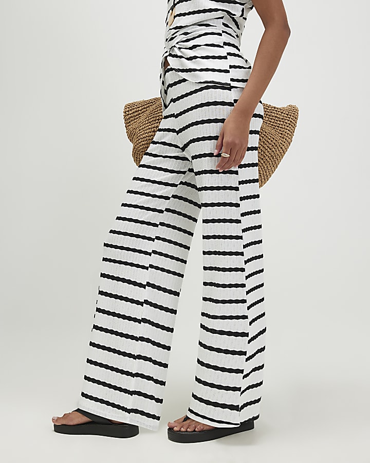 White Stripe Wide Leg Trousers
