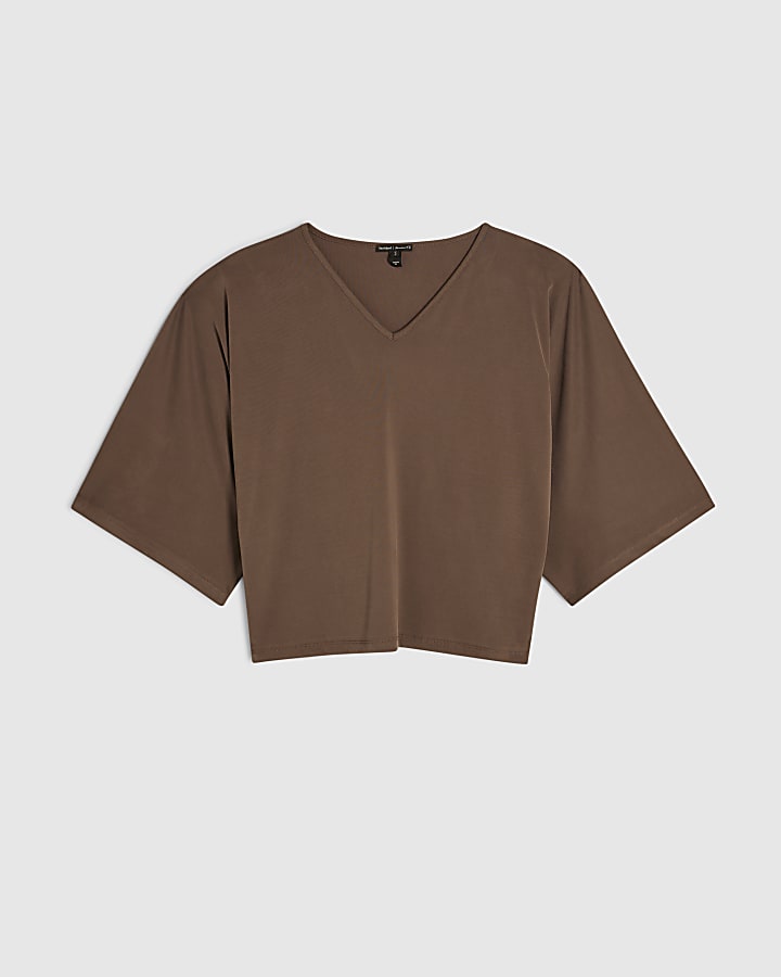 Brown Short Sleeve Batwing Top