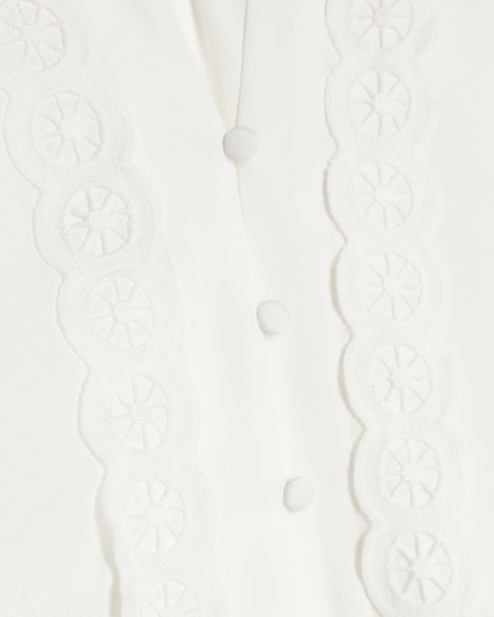 White Trim Detail Button Up Blouse