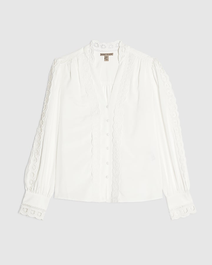 White Trim Detail Button Up Blouse