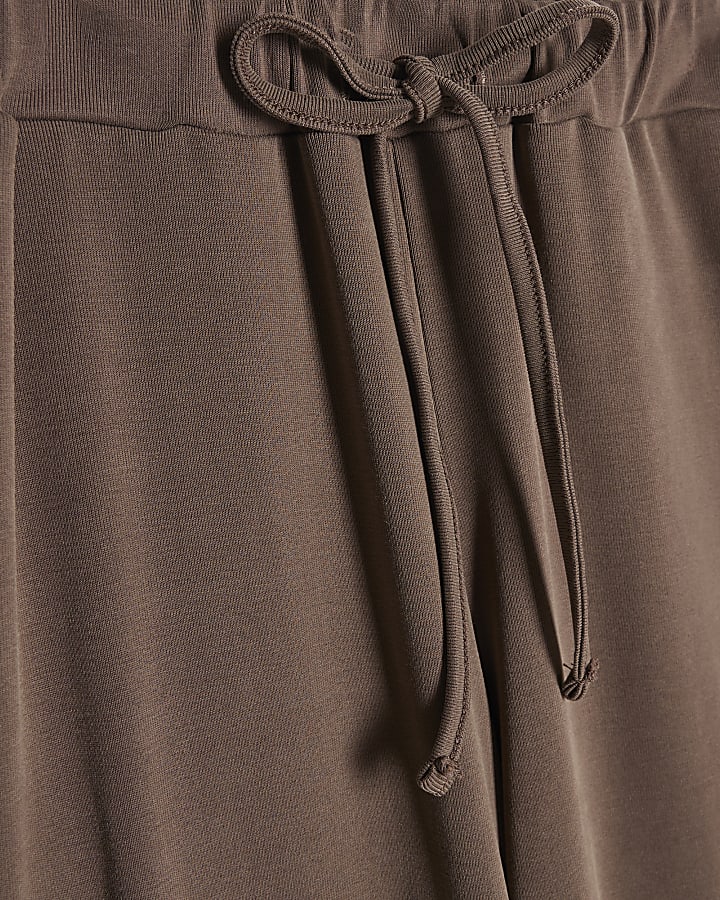 Brown Drawstring Waist Wide Leg Trousers